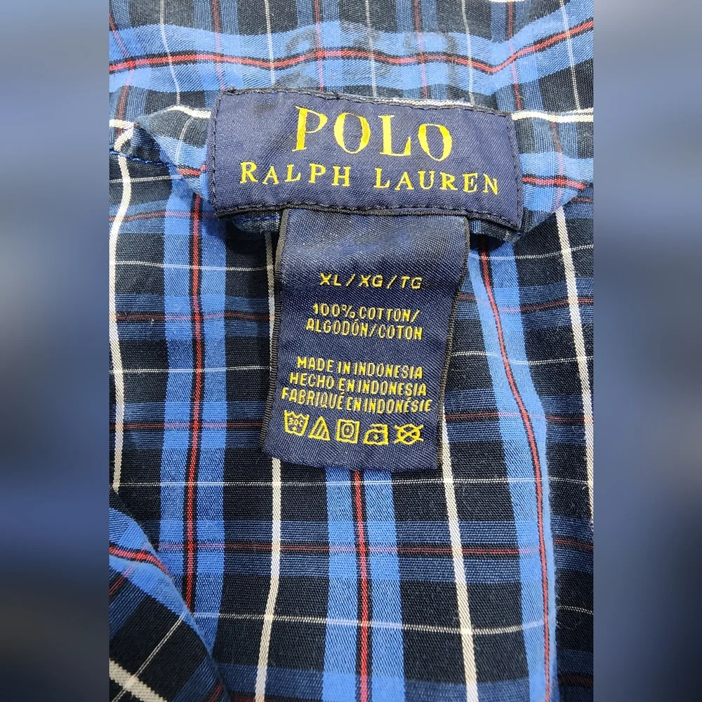 VINTAGE  Polo Ralph Lauren  Men's Pajama Top Plaid Size Extra Large Blue - Picture 10 of 10